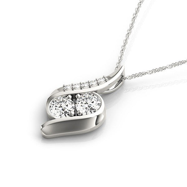 14k White Gold Two Stone Curved Style Diamond Pendant (3/4 cttw) - Premium Necklaces - Just $3643.99! Shop now at Pulse Designer Fashion