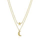 14k Yellow Gold Double-Strand Chain Necklace with Puff Moon and Star - Premium Necklaces - Just $472.99! Shop now at Pulse Designer Fashion