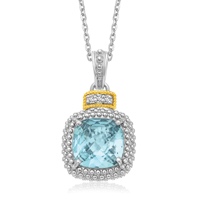 18k Yellow Gold & Sterling Silver Popcorn Sky Blue Topaz and Diamond Pendant - Premium Pendants - Just $414.99! Shop now at Pulse Designer Fashion