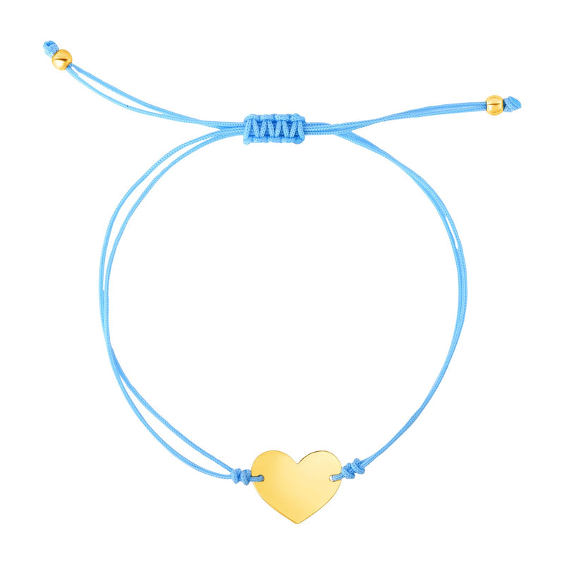 9 1/4 inch Blue Cord Adjustable Bracelet with 14k yellow Gold Heart - Premium Bracelets - Just $290.99! Shop now at Pulse Designer Fashion