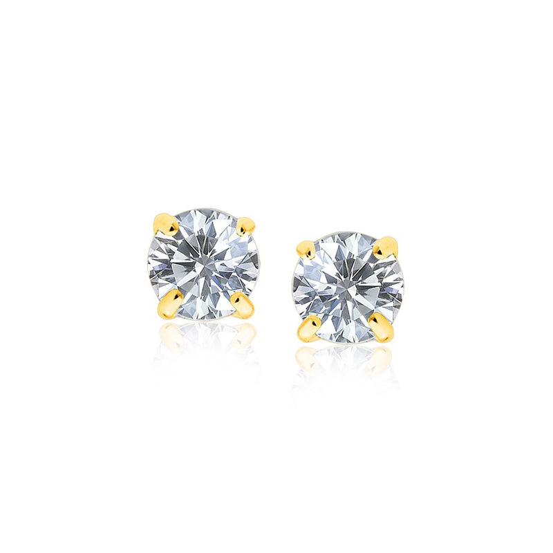 14k Yellow Gold Stud Earrings with White Hue Faceted Cubic Zirconia - Premium Earrings - Just $108.99! Shop now at Pulse Designer Fashion