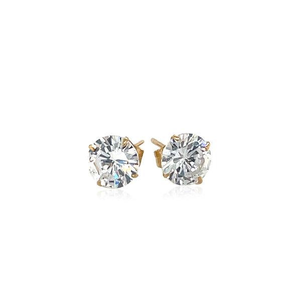 14k Yellow Gold Stud Earrings with White Hue Faceted Cubic Zirconia - Premium Earrings - Just $108.99! Shop now at Pulse Designer Fashion