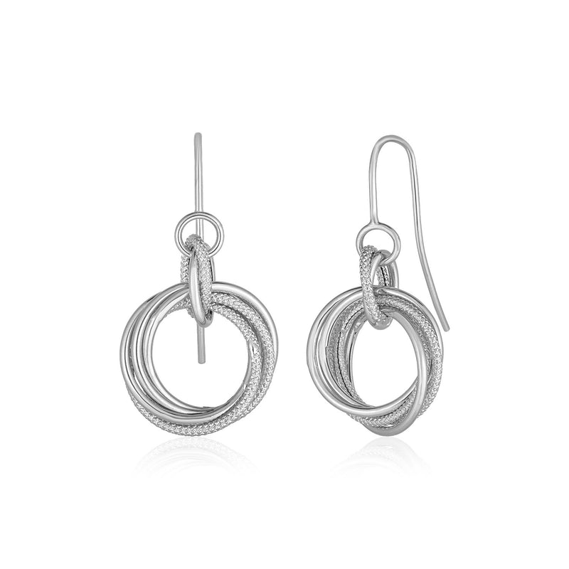 14k White Gold Earrings with Interlocking Circle Dangles - Premium Earrings - Just $422.99! Shop now at Pulse Designer Fashion