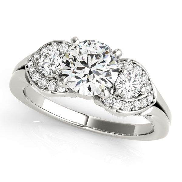 14k White Gold 3 Stone Diamond Engagement Antique Style Ring (1 3/8 cttw) - Premium Rings - Just $7537.99! Shop now at Pulse Designer Fashion