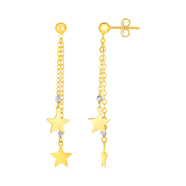 14k Two Tone Gold Drop Earrings with Polished Stars - Premium Earrings - Just $410.99! Shop now at Pulse Designer Fashion