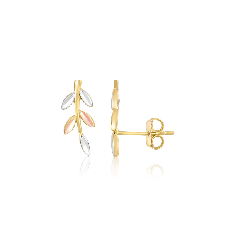 14k Tri-Color Gold Sprig Climber Style Stud Earrings - Premium Earrings - Just $295.99! Shop now at Pulse Designer Fashion