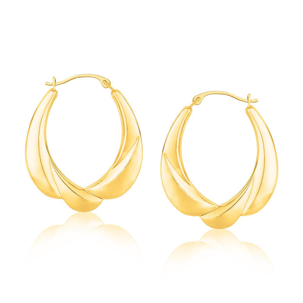 14k Yellow Gold Scallop Motif Graduated Oval Hoop Earrings - Premium Earrings - Just $255.99! Shop now at Pulse Designer Fashion