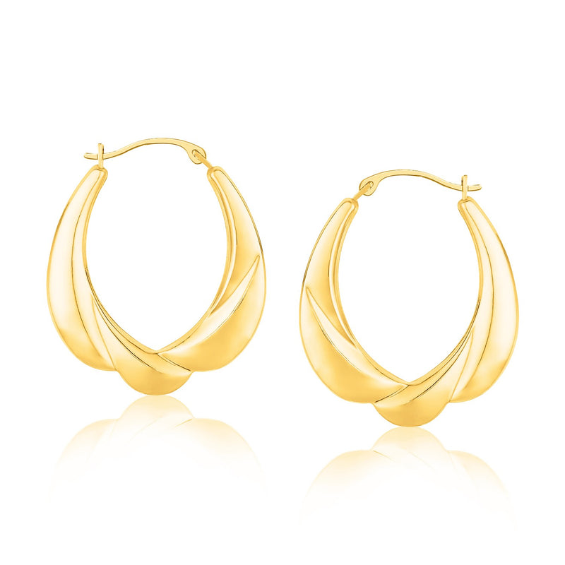 14k Yellow Gold Scallop Motif Graduated Oval Hoop Earrings - Premium Earrings - Just $255.99! Shop now at Pulse Designer Fashion