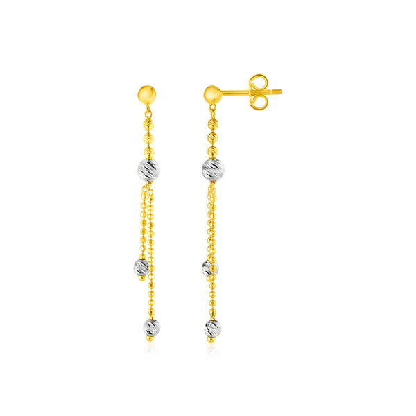 14k Two Tone Drop Earrings with Textured Beads - Premium Earrings - Just $407.99! Shop now at Pulse Designer Fashion