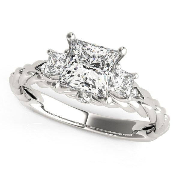 14k White Gold Princess Cut 3 Stone Antique Style Diamond Ring (1 1/8 cttw) - Premium Rings - Just $10497.99! Shop now at Pulse Designer Fashion