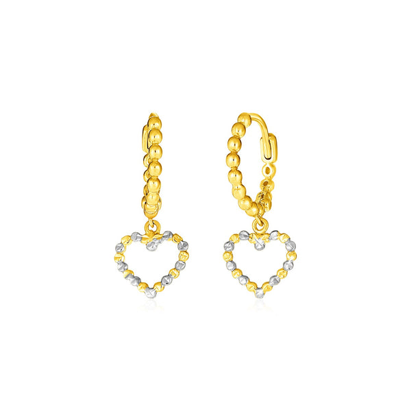 14k Two Tone Gold Beaded Hoop Earrings with Hearts - Premium Earrings - Just $334.99! Shop now at Pulse Designer Fashion