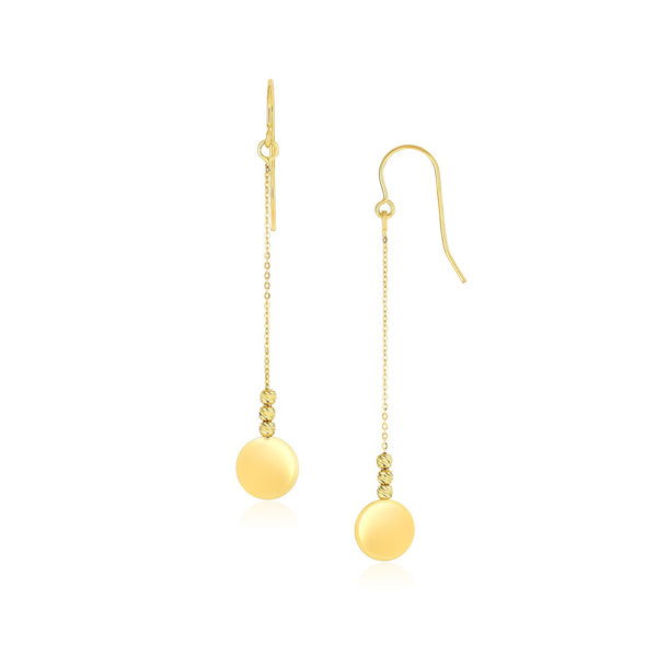 14k Yellow Gold Bead and Shiny Disc Drop Earrings - Premium Earrings - Just $236.99! Shop now at Pulse Designer Fashion