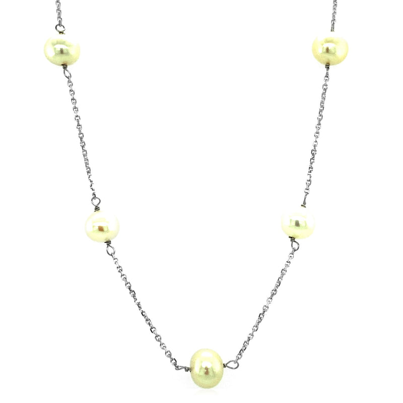 14k White Gold Necklace with White Pearls - Premium Necklaces - Just $584.99! Shop now at Pulse Designer Fashion