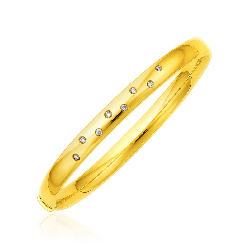 14k Yellow Gold Rounded Bangle with Diamonds - Premium Bangles - Just $2001.99! Shop now at Pulse Designer Fashion