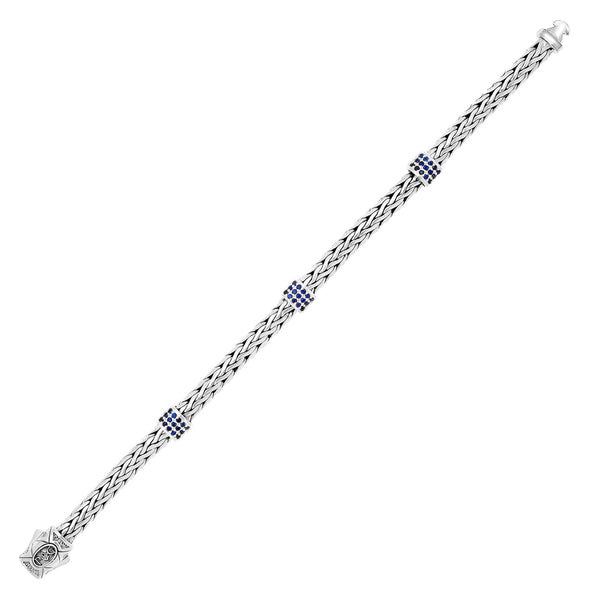 Sterling Silver Woven Bracelet with Blue Sapphire Stations - Premium Bracelets - Just $595.99! Shop now at Pulse Designer Fashion