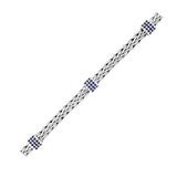 Sterling Silver Woven Bracelet with Blue Sapphire Stations - Premium Bracelets - Just $595.99! Shop now at Pulse Designer Fashion