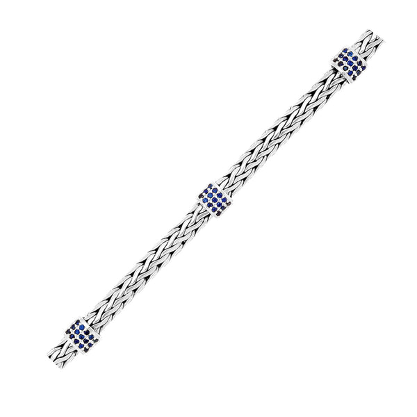 Sterling Silver Woven Bracelet with Blue Sapphire Stations - Premium Bracelets - Just $595.99! Shop now at Pulse Designer Fashion