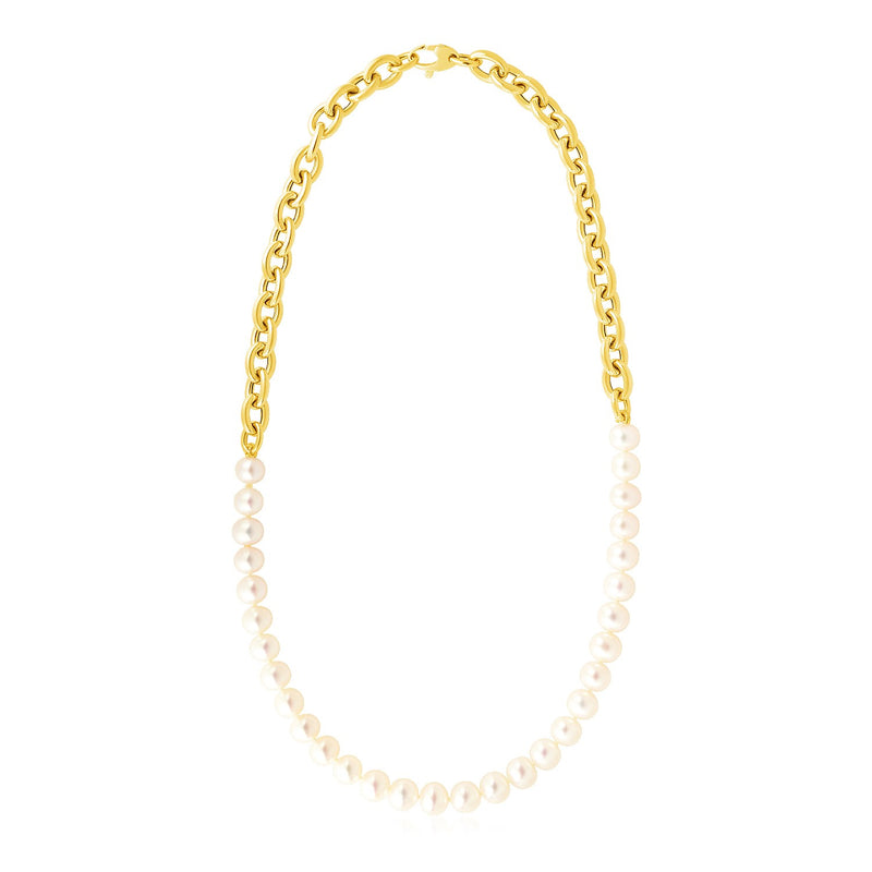 14k Yellow Gold Oval Chain Necklace with Pearls - Premium Necklaces - Just $1706.99! Shop now at Pulse Designer Fashion