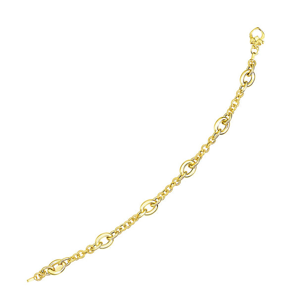 14k Yellow Gold Oval and Round Link Textured Chain Bracelet - Premium Bracelets - Just $995.99! Shop now at Pulse Designer Fashion