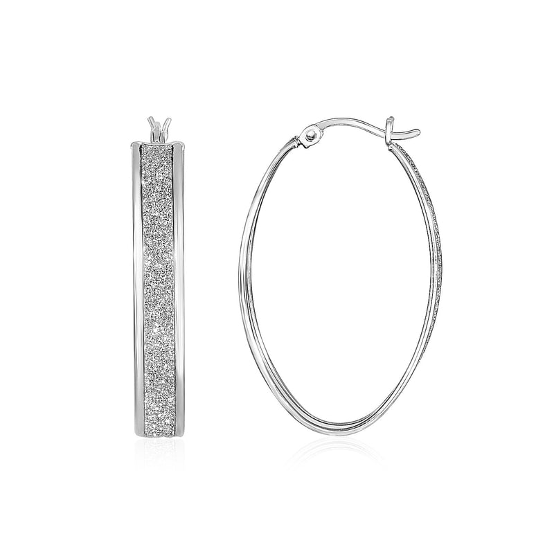 Glitter Textured Oval Hoop Earrings in Sterling Silver - Premium Earrings - Just $75.99! Shop now at Pulse Designer Fashion