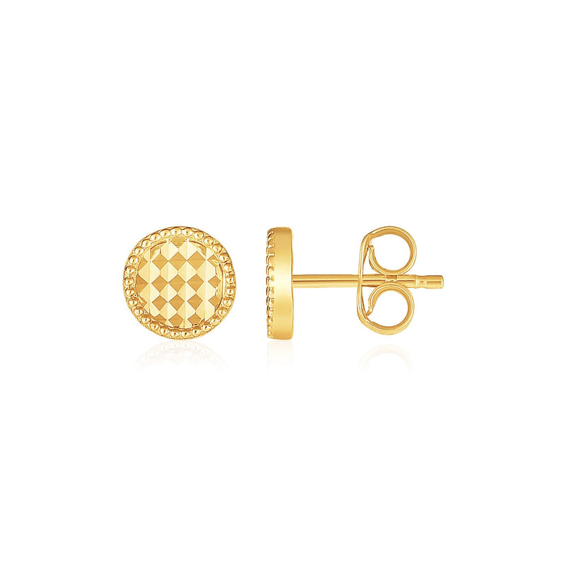 14k Yellow Gold Textured Circle Post Earrings - Premium Earrings - Just $210.99! Shop now at Pulse Designer Fashion