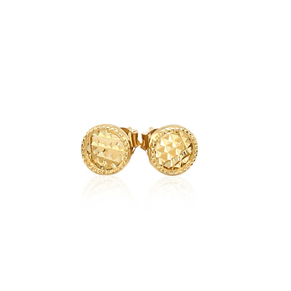 14k Yellow Gold Textured Circle Post Earrings - Premium Earrings - Just $210.99! Shop now at Pulse Designer Fashion