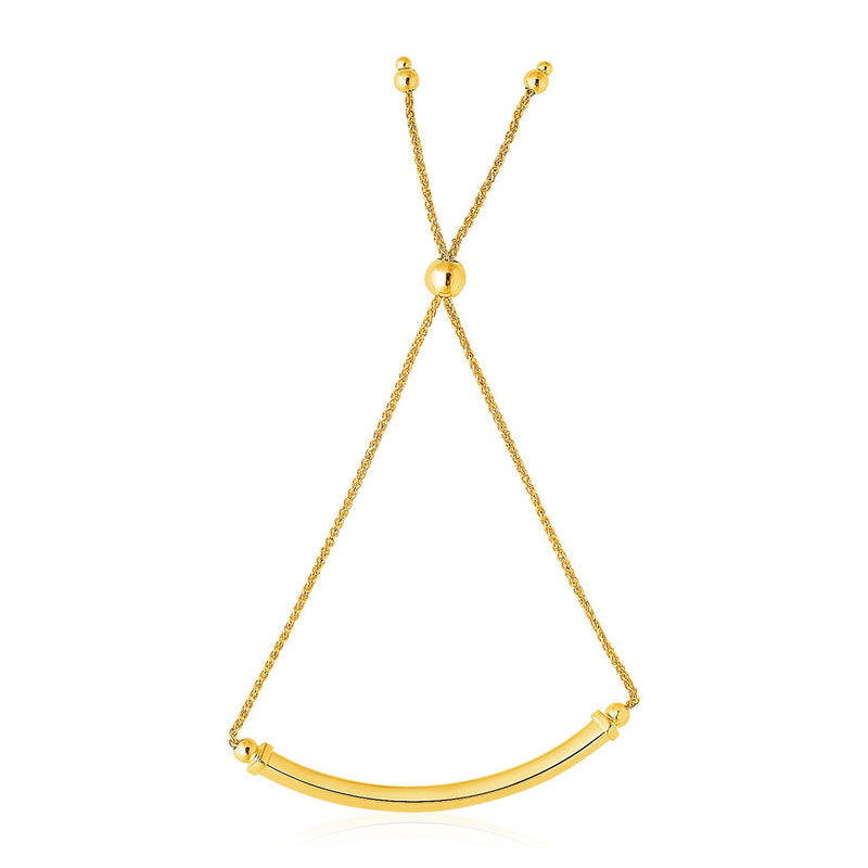 14k Yellow Gold Lariat Bracelet with Polished Curved Bar - Premium Bracelets - Just $505.99! Shop now at Pulse Designer Fashion