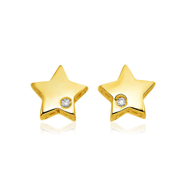 14k Yellow Gold Polished Star Earrings with Diamonds - Premium Earrings - Just $298.99! Shop now at Pulse Designer Fashion