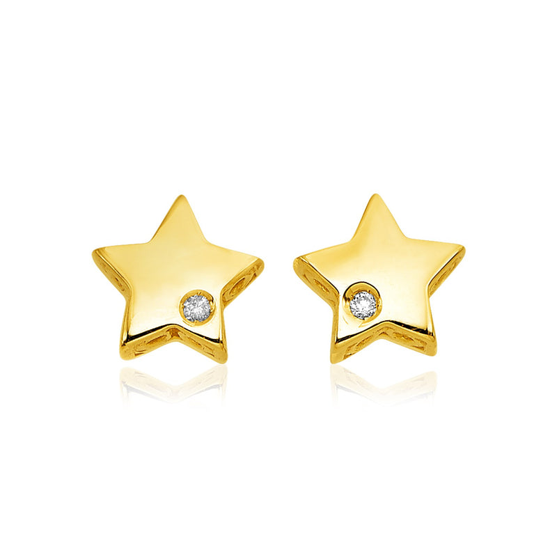 14k Yellow Gold Polished Star Earrings with Diamonds - Premium Earrings - Just $298.99! Shop now at Pulse Designer Fashion