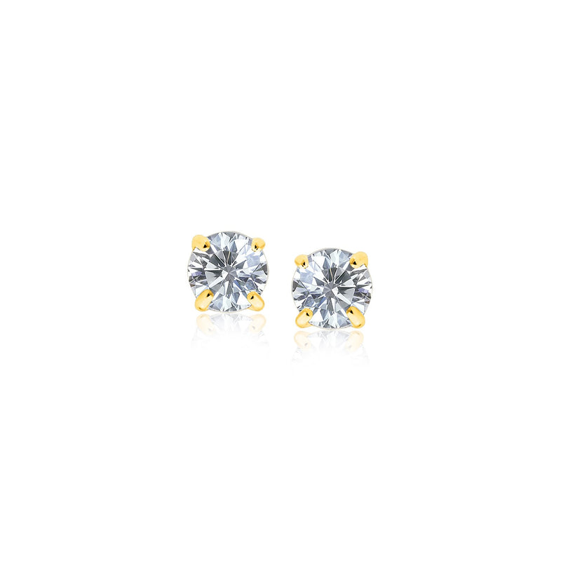 14k Yellow Gold Stud Earrings with White Hue Faceted Cubic Zirconia - Premium Earrings - Just $70.99! Shop now at Pulse Designer Fashion