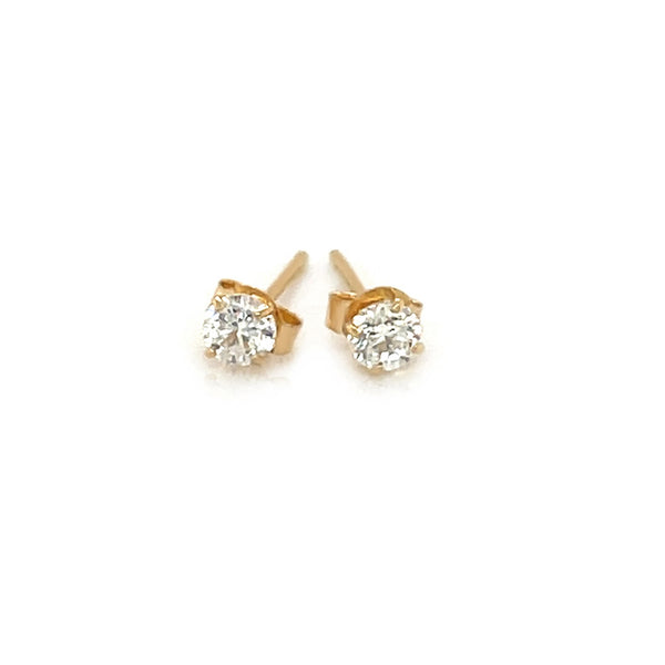 14k Yellow Gold Stud Earrings with White Hue Faceted Cubic Zirconia - Premium Earrings - Just $70.99! Shop now at Pulse Designer Fashion