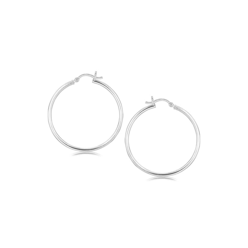 Sterling Silver Rhodium Plated Thin and Polished Hoop Style Earrings (35mm) - Premium Earrings - Just $44.99! Shop now at Pulse Designer Fashion