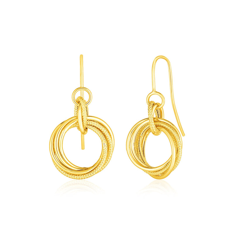 14k Yellow Gold Earrings with Interlocking Circle Dangles - Premium Earrings - Just $410.99! Shop now at Pulse Designer Fashion