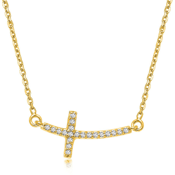 14k Yellow Gold Diamond Accented Curved Cross Necklace (.11cttw) - Premium Necklaces - Just $804.99! Shop now at Pulse Designer Fashion