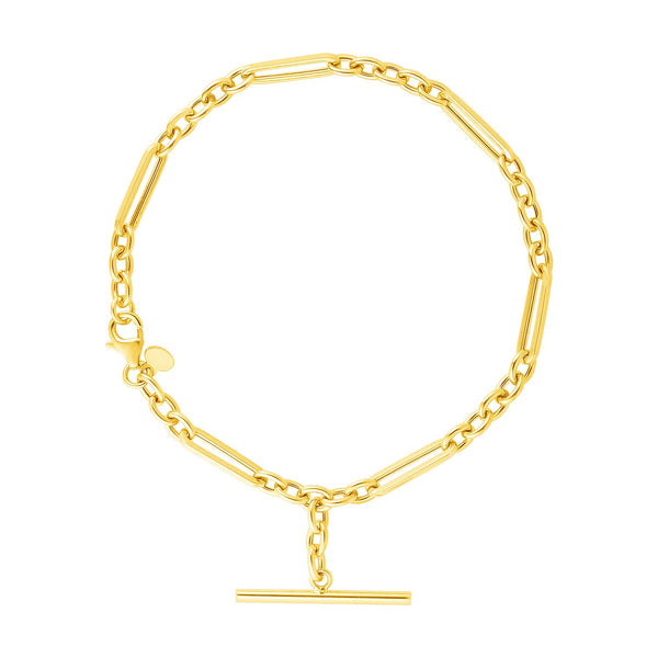 14k Yellow Gold 7 1/5 inch Alternating Oval and Round Chain Bracelet with Toggle - Premium Bracelets - Just $725.99! Shop now at Pulse Designer Fashion