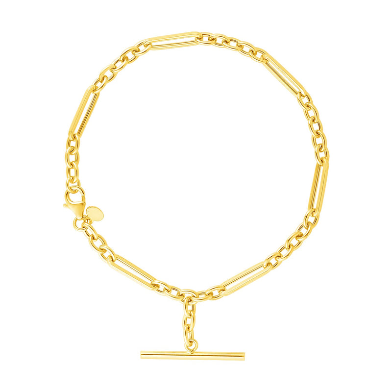 14k Yellow Gold 7 1/5 inch Alternating Oval and Round Chain Bracelet with Toggle - Premium Bracelets - Just $725.99! Shop now at Pulse Designer Fashion