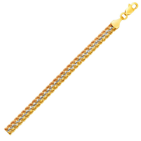 Tri-Toned Multi-Strand Rope Chain Bracelet in 10k Yellow   White   and Rose Gold - Premium Bracelets - Just $312.99! Shop now at Pulse Designer Fashion