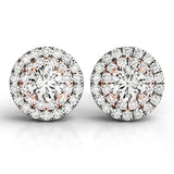 14k White and Rose Gold Round Halo Diamond Earrings (3/4 cttw) - Premium Earrings - Just $3415.99! Shop now at Pulse Designer Fashion