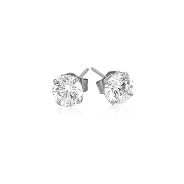 14k White Gold Stud Earrings with White Hue Faceted Cubic Zirconia - Premium Earrings - Just $95.99! Shop now at Pulse Designer Fashion