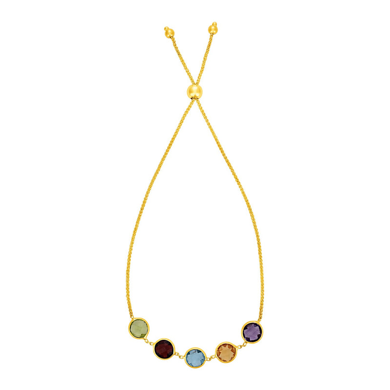 Adjustable Bracelet with Multicolored Large Round Gemstones in 14k Yellow Gold - Premium Bracelets - Just $572.99! Shop now at Pulse Designer Fashion