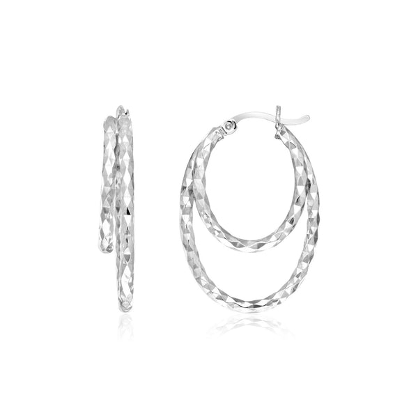 Sterling Silver Double Oval Textured Hoop Earrings - Premium Earrings - Just $63.99! Shop now at Pulse Designer Fashion