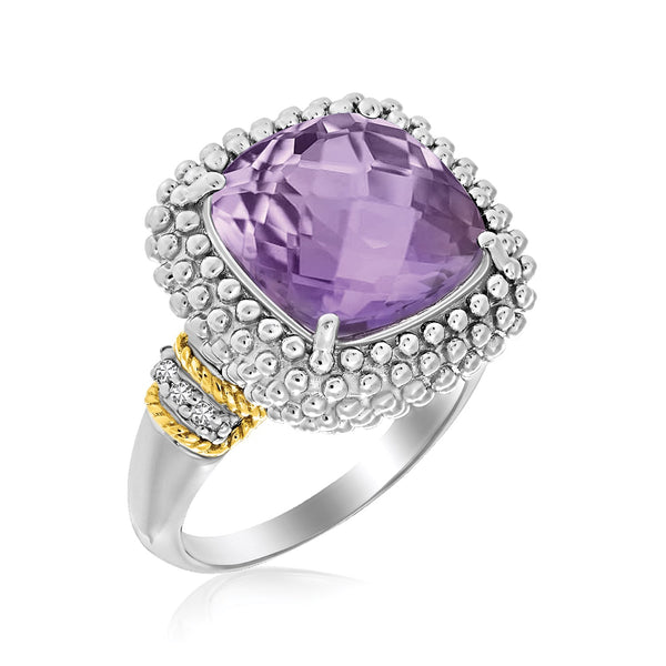 18k Yellow Gold & Sterling Silver Popcorn Ring with Amethyst and Diamond Accents - Premium Rings - Just $559.99! Shop now at Pulse Designer Fashion