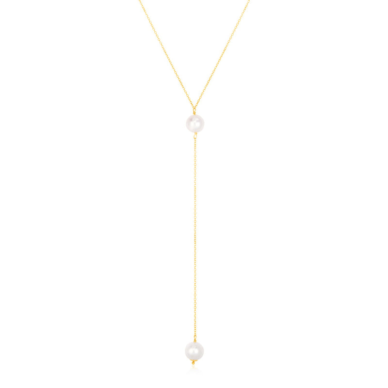 14k Yellow Gold Lariat Necklace with Pearls - Premium Necklaces - Just $404.99! Shop now at Pulse Designer Fashion