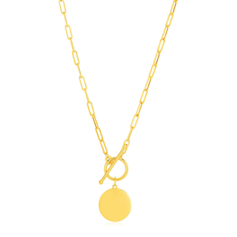 14k Yellow Gold Paperclip Chain Necklace with Circle Pendant - Premium Necklaces - Just $665.99! Shop now at Pulse Designer Fashion