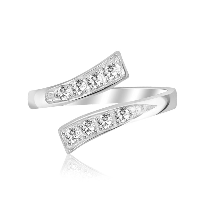 Sterling Silver Rhodium Plated Toe Ring with White Cubic Zirconia Accents - Premium Toe Rings - Just $36.99! Shop now at Pulse Designer Fashion