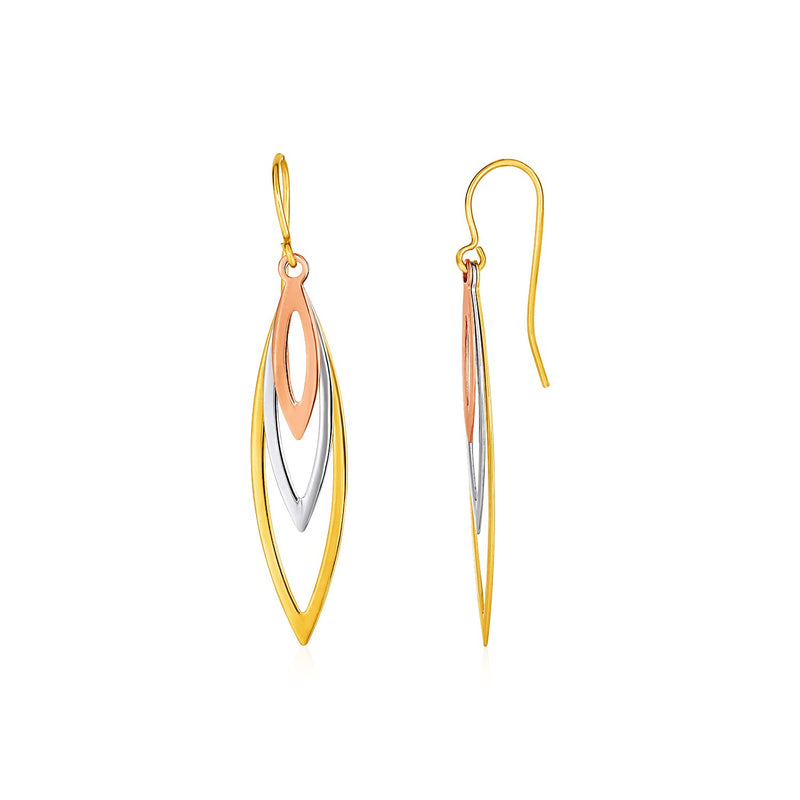 Tri-Tone Graduated Open Marquise Earrings in 10k Yellow   White   and Rose Gold - Premium Earrings - Just $214.99! Shop now at Pulse Designer Fashion