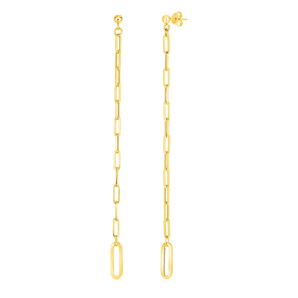 14k Yellow Gold Long Paperclip Chain Dangle Earrings - Premium Earrings - Just $585.99! Shop now at Pulse Designer Fashion