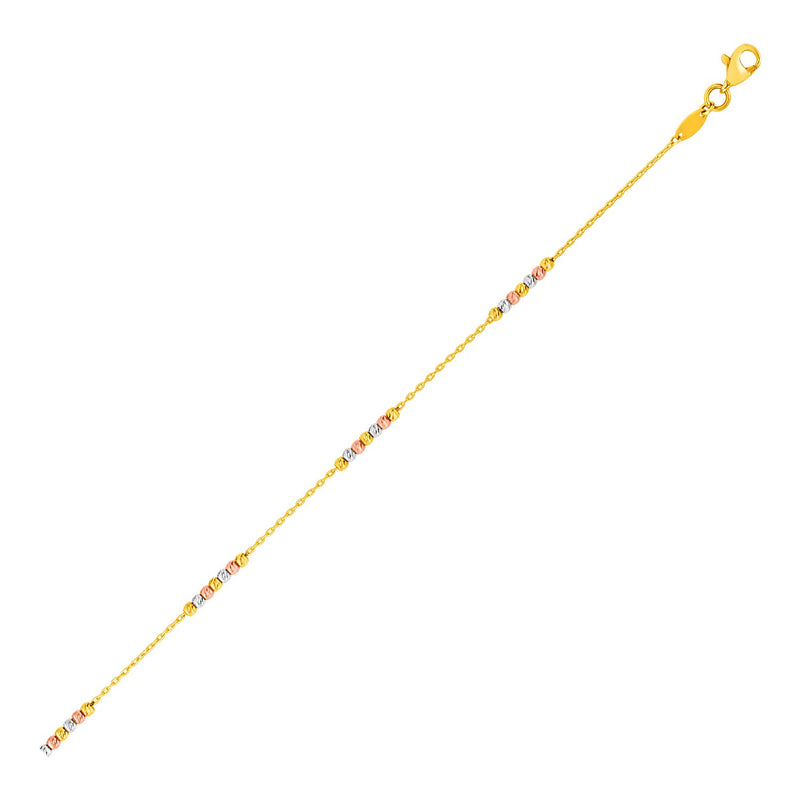 14k Tri Color Gold Anklet with Textured Beads - Premium Anklets - Just $413.99! Shop now at Pulse Designer Fashion