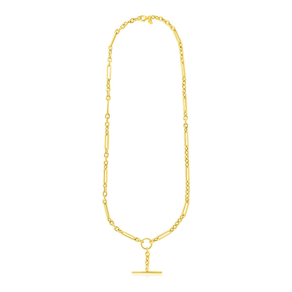 14k Yellow Gold Alternating Oval and Round Chain Necklace with Toggle - Premium Necklaces - Just $1349.99! Shop now at Pulse Designer Fashion