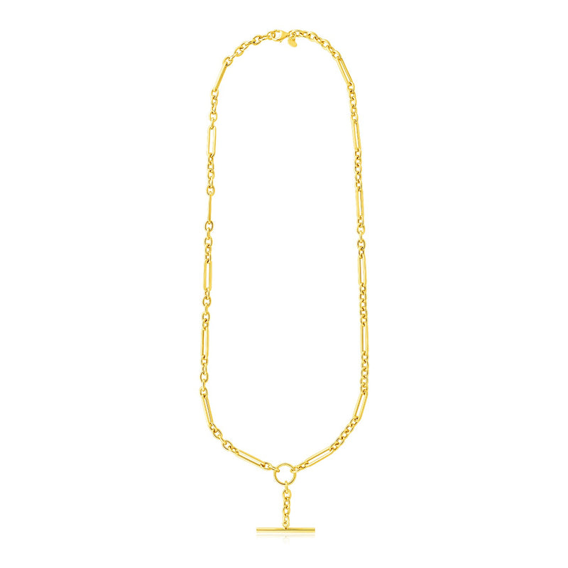 14k Yellow Gold Alternating Oval and Round Chain Necklace with Toggle - Premium Necklaces - Just $1349.99! Shop now at Pulse Designer Fashion